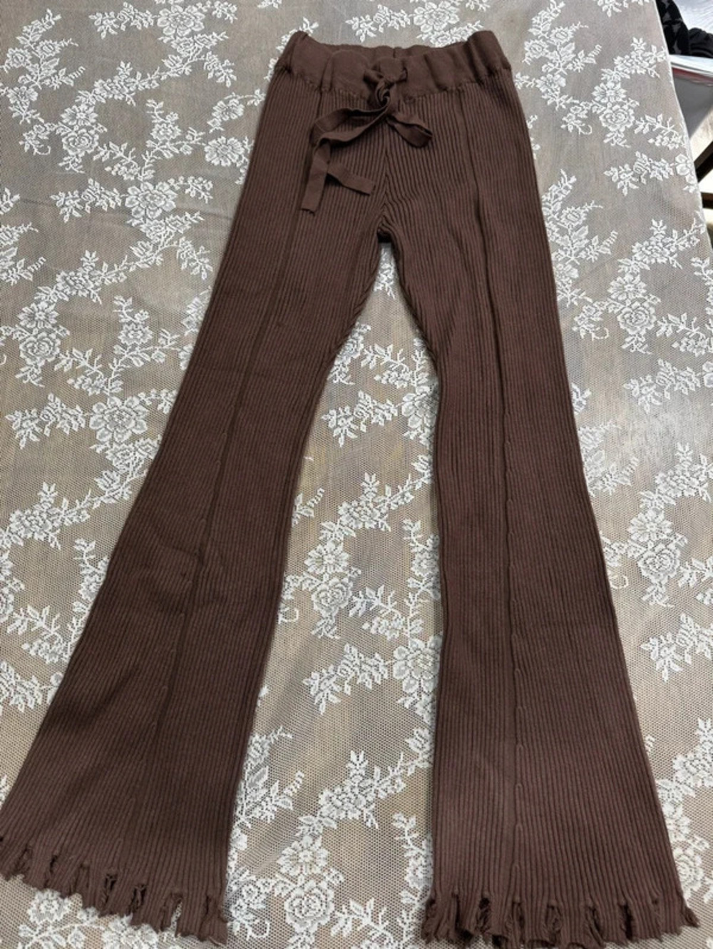 brown ribbed flare leggings